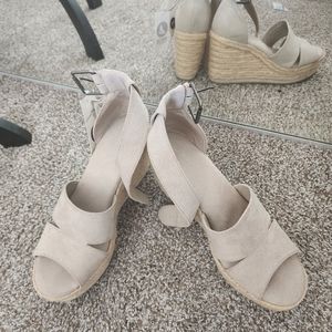 Faux suede espadille heels